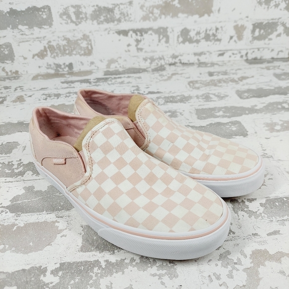 Vans Blush and Cream Checkered Slip-On Sneakers - Picture 4 of 13